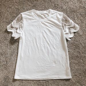 White top with lace sleeves